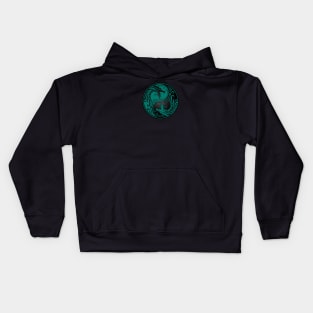 Teal Blue and Black Yin Yang Dragons Kids Hoodie